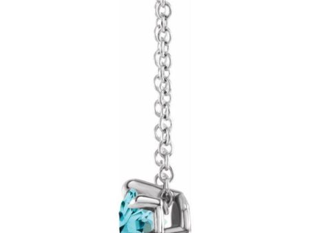 Platinum 6 mm Natural Blue Zircon Solitaire 16-18  Necklace on Sale