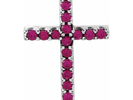 14K White Natural Ruby Petite Cross Pendant Online Sale