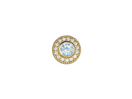 Gold Finish Finish Sterling Silver Micropave Round Simulated Aquamarine Charm with Simulated Diamonds for BL2300B Discount