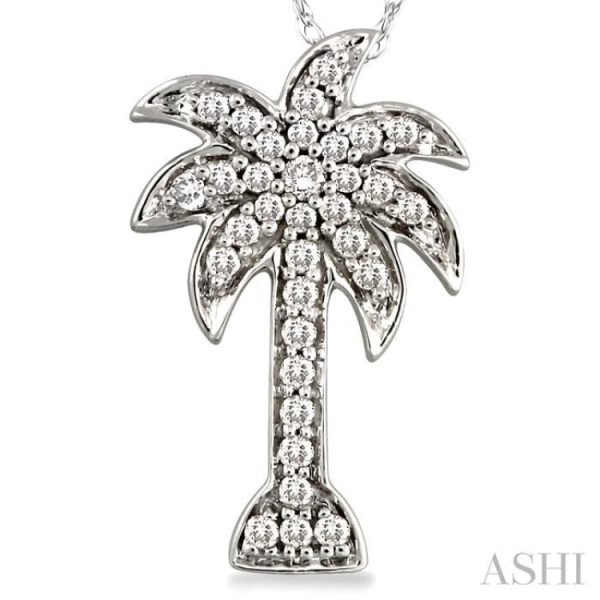 1 10 Ctw Palm Tree Single Cut Diamond Pendant in 14K White Gold with Chain Online Sale