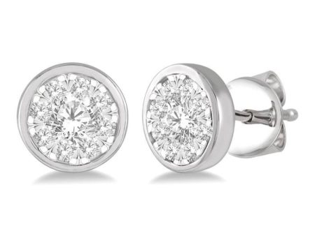 1 2 ctw Medallion Lovebright Round Cut Diamond Bezel Stud Earring in 14K White Gold Online