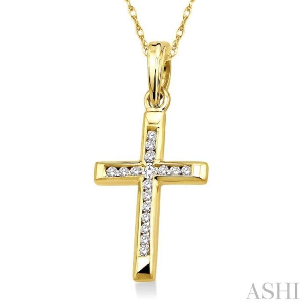 1 10 Ctw Single Cut Diamond Cross Pendant in 10K Yellow Gold with Chain Supply