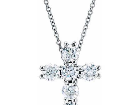 14K White 9 10 CTW Natural Diamond Cross 18  Necklace For Cheap