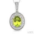 8x6 MM Oval Cut Peridot and 1 20 Ctw Single Cut Diamond Pendant in Sterling Silver with Chain Online Sale