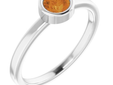 14K White 4.5 mm Natural Citrine Ring Online now