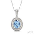 8x6 MM Oval Cut Blue Topaz and 1 20 Ctw Single Cut Diamond Pendant in Sterling Silver with Chain For Discount