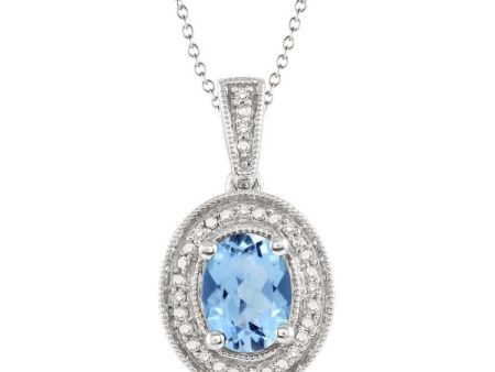 8x6 MM Oval Cut Blue Topaz and 1 20 Ctw Single Cut Diamond Pendant in Sterling Silver with Chain For Discount