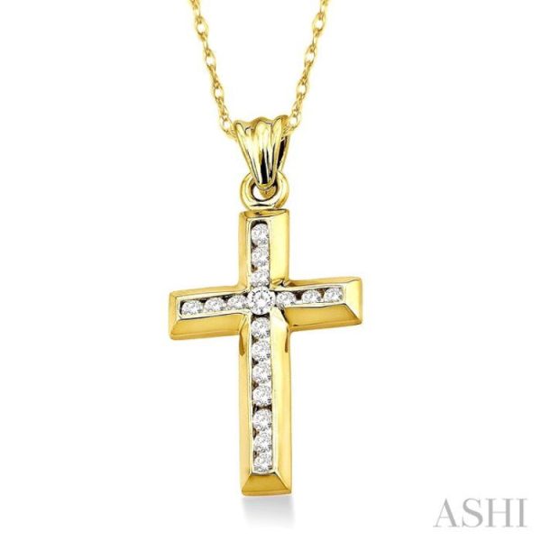 1 4 Ctw Round Cut Diamond Cross Pendant in 10K Yellow Gold with Chain Online Hot Sale