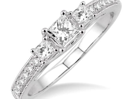 1 2 Ctw Diamond Engagement Ring with 1 4 Ct Princess Cut Center Stone in 14K White Gold Cheap