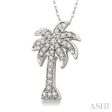 1 4 Ctw Palm Tree Round Cut Diamond Pendant in 14K White Gold with Chain For Discount