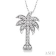 1 4 Ctw Palm Tree Round Cut Diamond Pendant in 14K White Gold with Chain For Discount