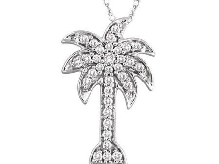 1 4 Ctw Palm Tree Round Cut Diamond Pendant in 14K White Gold with Chain For Discount