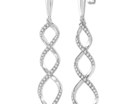 1 3 Ctw Open Swirl Round Cut Diamond Long Earrings in 14K White Gold Fashion