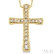 1 6 Ctw Round Cut Diamond Cross Pendant in 14K Yellow Gold with Chain Online Sale