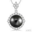 10x10MM Black Cultured Pearl and 1 2 Ctw Round Cut Diamond Pendant in 14K White Gold with chain on Sale