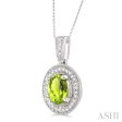 8x6 MM Oval Cut Peridot and 1 20 Ctw Single Cut Diamond Pendant in Sterling Silver with Chain Online Sale