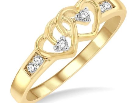 1 10 Ctw Twin Hearts Diamond Ring in 10K Yellow Gold For Sale