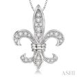 1 4 Ctw Round Cut Diamond Fleur De Lis Pendant in 14K White Gold with Chain Hot on Sale