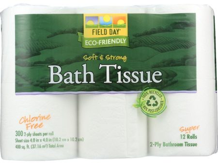 Field Day Bath Tissue - 100 Percent Recycled - 2-ply - 300 Sheets Each - 12 Double Rolls - Case Of 4 Supply