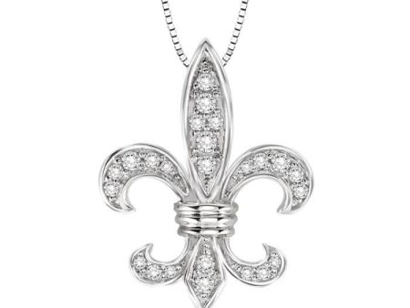 1 4 Ctw Round Cut Diamond Fleur De Lis Pendant in 14K White Gold with Chain Hot on Sale