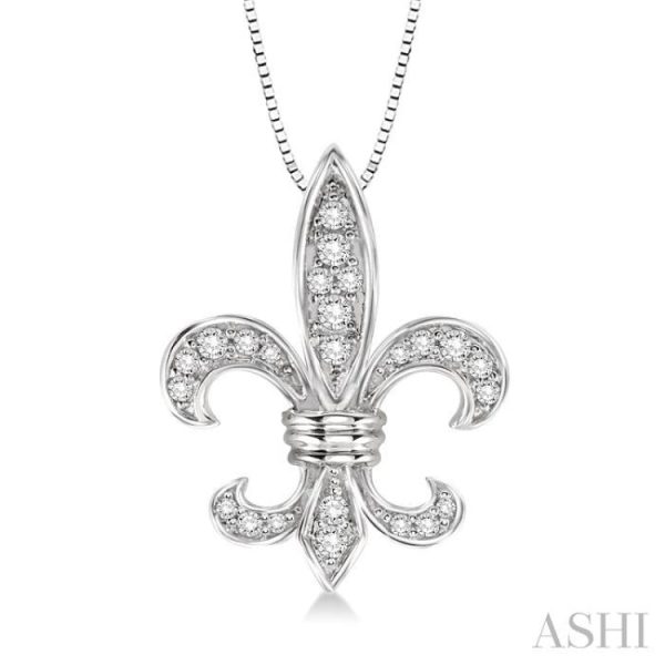 1 4 Ctw Round Cut Diamond Fleur De Lis Pendant in 14K White Gold with Chain Hot on Sale