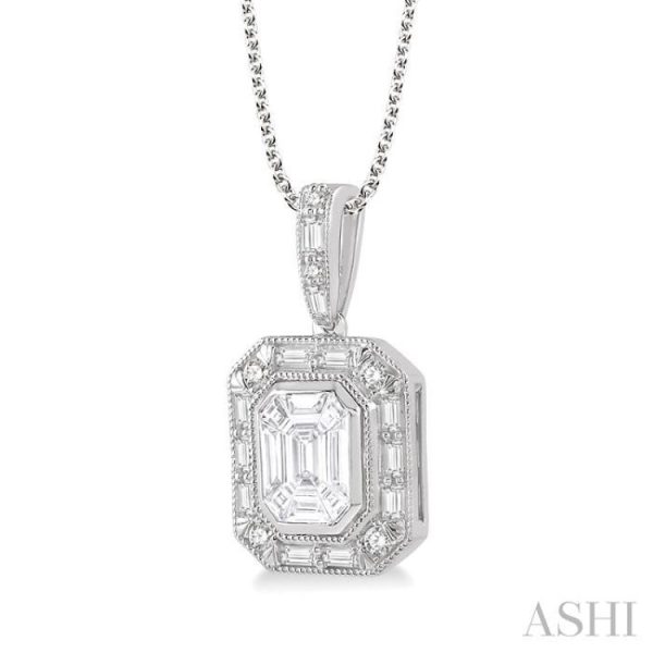 1 2 Ctw Emerald, Baguette & Round Cut Fusion Diamond Pendant in 14K White Gold Fashion