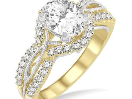 1 2 Ctw Diamond Semi-Mount Engagement Ring in 14K Yellow and White Gold For Sale