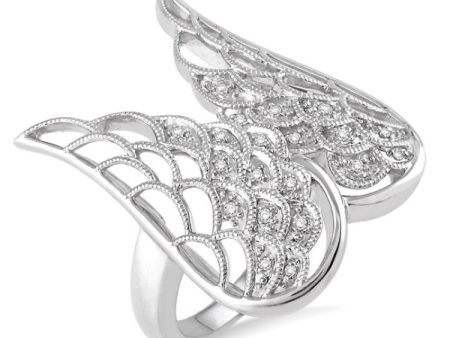 1 20 Ctw Round Cut Diamond Angel Wing Ring in Sterling Silver Sale