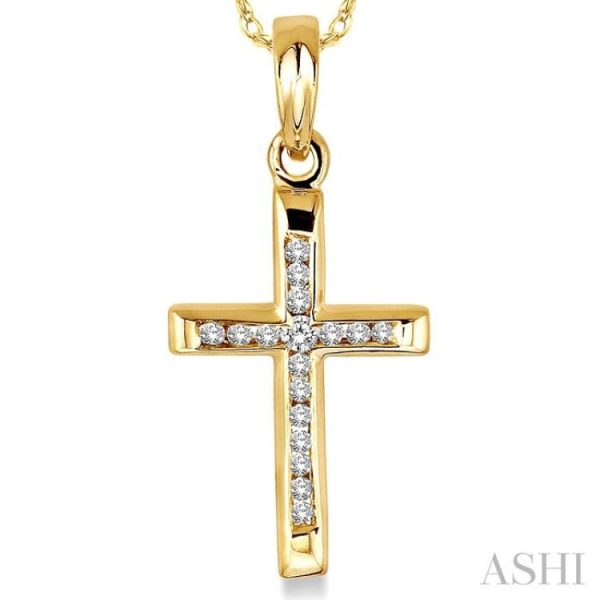 1 10 Ctw Single Cut Diamond Cross Pendant in 10K Yellow Gold with Chain Supply