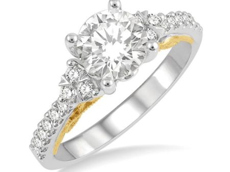 1 3 ctw Circular Shape Tri Mount Round Cut Diamond Semi-Mount Engagement Ring in 14K White and Yellow Gold on Sale