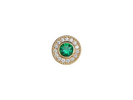 Gold Finish Finish Sterling Silver Micropave Round Simulated Emerald Charm with Simulated Diamonds for BL2300B Fashion