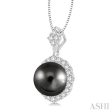 10x10MM Black Cultured Pearl and 1 2 Ctw Round Cut Diamond Pendant in 14K White Gold with chain on Sale