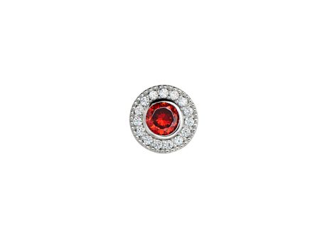 Platinum Finish Sterling Silver Micropave Round Simulated Garnet Charm with Simulated Diamonds for BL2300B Online Hot Sale