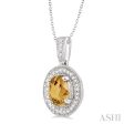 8x6 MM Oval Cut Citrine and 1 20 Ctw Single Cut Diamond Pendant in Sterling Silver with Chain Online Hot Sale