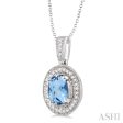 8x6 MM Oval Cut Blue Topaz and 1 20 Ctw Single Cut Diamond Pendant in Sterling Silver with Chain For Discount