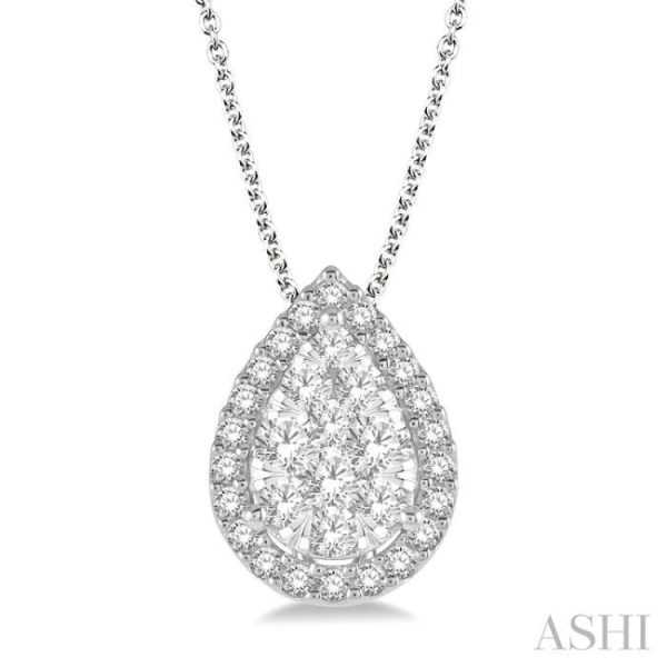 1 2 ctw Pear Shape Lovebright Round Cut Diamond Pendant With Chain in 14K White Gold Online