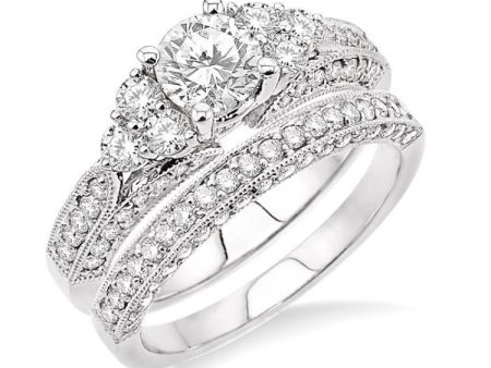 1 3 4 Ctw Diamond Wedding Set with 1 1 4 Ctw Round Cut Engagement Ring and 1 2 Ctw Wedding Band in 14K White Gold Sale