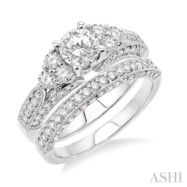 1 3 4 Ctw Diamond Wedding Set with 1 1 4 Ctw Round Cut Engagement Ring and 1 2 Ctw Wedding Band in 14K White Gold Sale