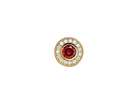 Gold Finish Finish Sterling Silver Micropave Round Simulated Garnet Charm with Simulated Diamonds for BL2300B Fashion