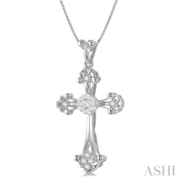 1 4 Ctw Art Deco Lovebright Round Cut Diamond Cross Pendant in 14K White Gold with chain Sale