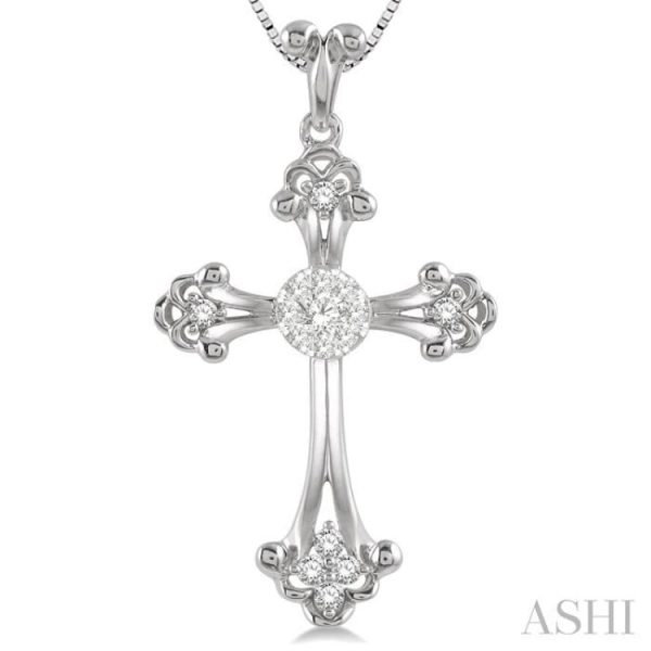 1 4 Ctw Art Deco Lovebright Round Cut Diamond Cross Pendant in 14K White Gold with chain Sale