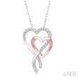 1 6 Ctw Interlocked Two Tone Double Heart Round Cut Diamond Pendant With Link Chain in 10K White and Rose Gold For Discount