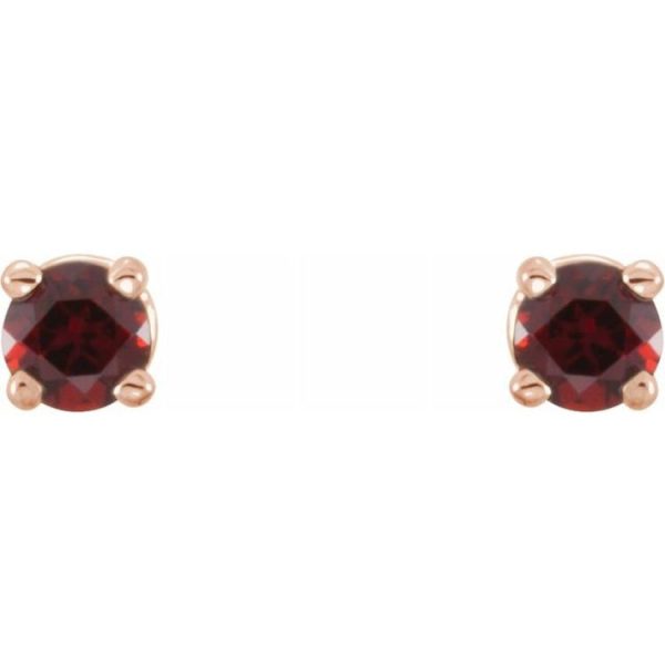 14K Rose 2.5 mm Natural Mozambique Garnet Stud Earrings For Sale