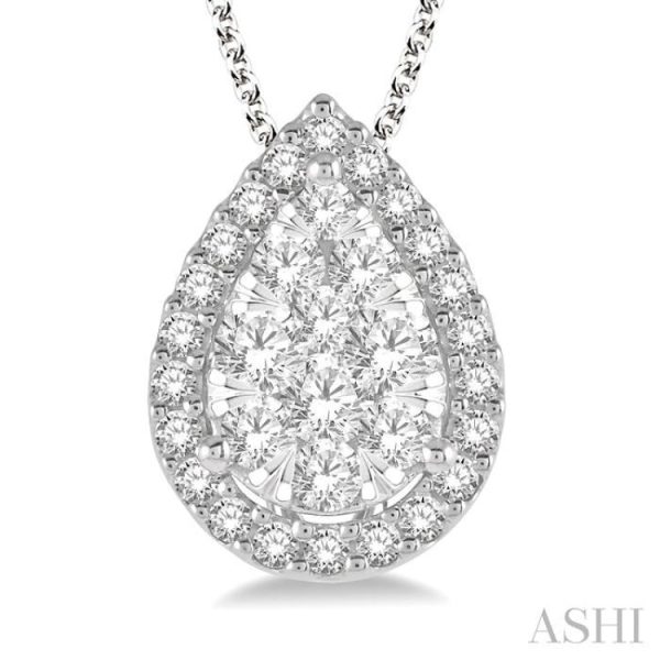 1 2 ctw Pear Shape Lovebright Round Cut Diamond Pendant With Chain in 14K White Gold Online