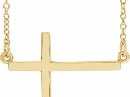 14K Yellow 22x11.5 mm Sideways Cross 20  Necklace on Sale