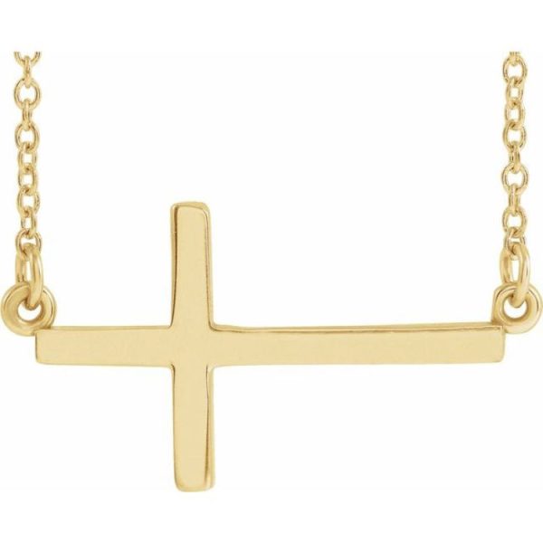 14K Yellow 22x11.5 mm Sideways Cross 20  Necklace on Sale