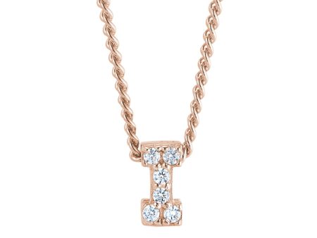 Rose Gold Finish Sterling Silver Micropave I Initial Pendant with Simulated Diamonds on 18  Curb Chain Cheap