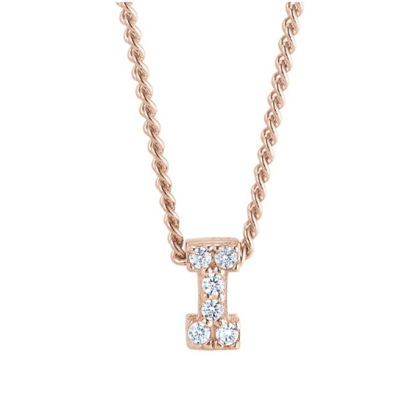 Rose Gold Finish Sterling Silver Micropave I Initial Pendant with Simulated Diamonds on 18  Curb Chain Cheap