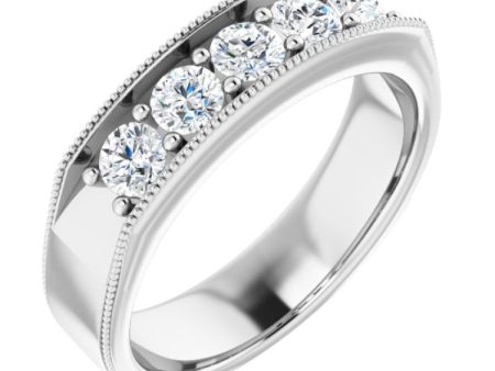 14K White 1 CTW Natural Diamond Milgrain Band on Sale