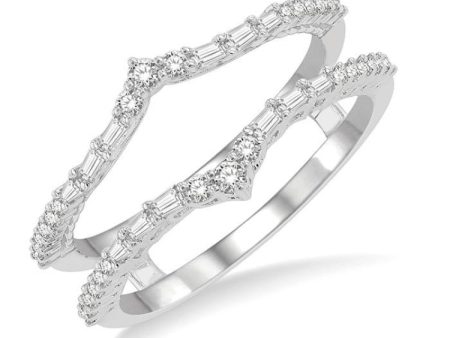 1 3 Ctw Chevron Baguette and Round Cut Diamond Insert Ring in 14K White Gold on Sale